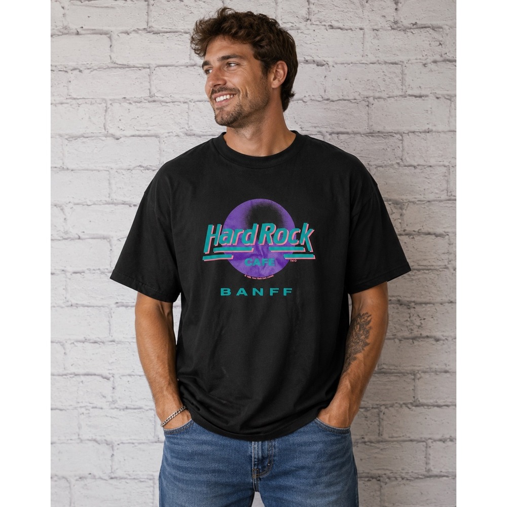 Vintage 1989 Hard Rock Cafe Banff‎ T-Shirt Black Large Canada Graphic Tee